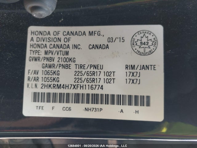 2HKRM4H7XFH116774 Honda CR-V EXL