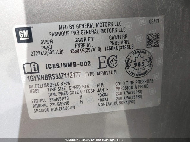 Продажа на аукционе авто 2018 Cadillac Xt5, vin: 1GYKNBRS3JZ112177, номер лота: 12684802