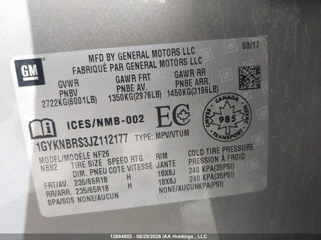 Продажа на аукционе авто 2018 Cadillac Xt5, vin: 1GYKNBRS3JZ112177, номер лота: 12684802