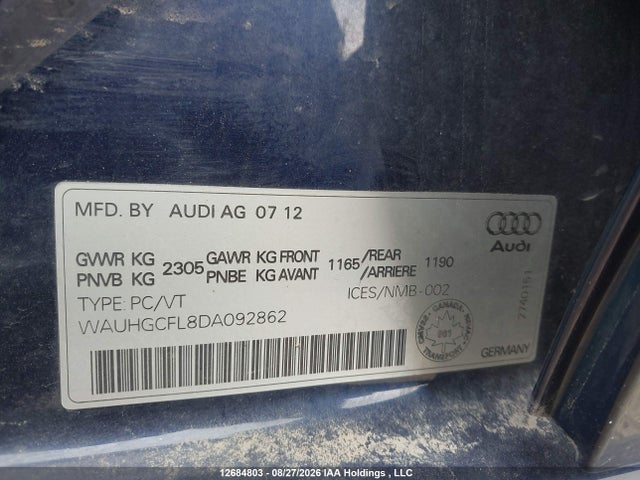Продажа на аукционе авто 2013 Audi S4 3.0t Premium, vin: WAUHGCFL8DA092862, номер лота: 12684803