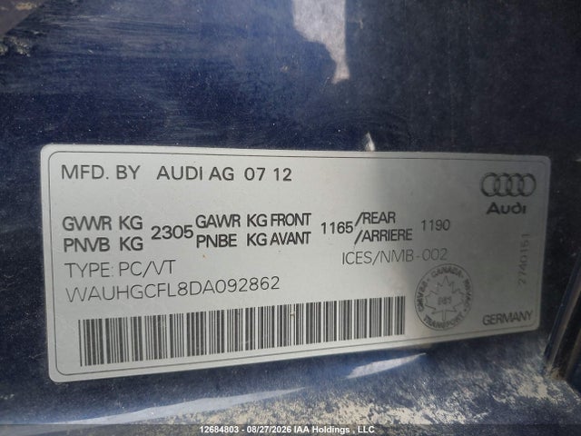 Продажа на аукционе авто 2013 Audi S4 3.0t Premium, vin: WAUHGCFL8DA092862, номер лота: 12684803