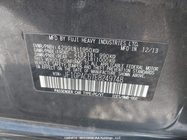 Продаж на аукціоні авто 2014 Subaru Impreza 2.0i Touring Package, vin: JF1GPAC67E8249748, номер лоту: 12684814