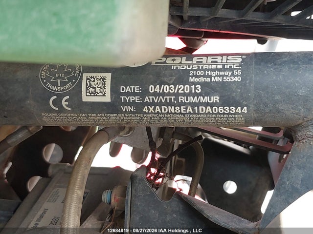 Продажа на аукционе авто 2013 Polaris Sportsman 850/touring, vin: 4XADN8EA1DA063344, номер лота: 12684819