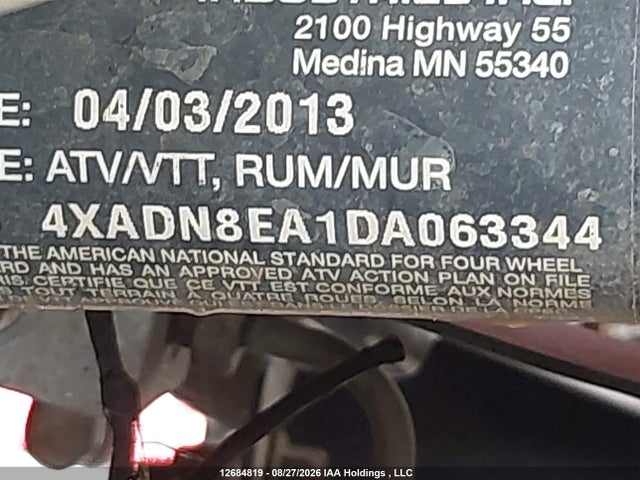 Продажа на аукционе авто 2013 Polaris Sportsman 850/touring, vin: 4XADN8EA1DA063344, номер лота: 12684819