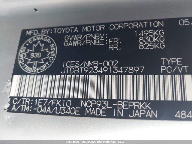 12684820 :رقم المزاد ، JTDBT923491347897 vin ، 2009 Toyota Yaris مزاد بيع
