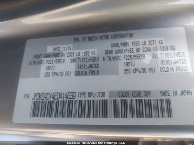 12684822 :رقم المزاد ، JM3KE4DY4E0414639 vin ، 2014 Mazda Cx-5 Gt مزاد بيع