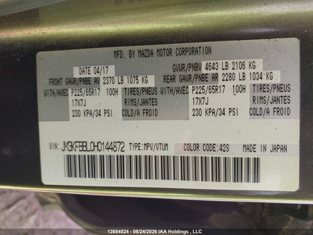 Продаж на аукціоні авто 2017 Mazda Cx-5 Sport, vin: JM3KFBBL0H0144872, номер лоту: 12684824