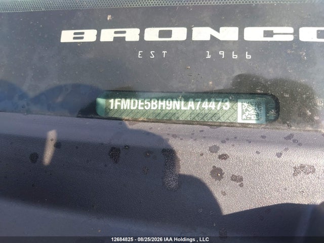 Продаж на аукціоні авто 2022 Ford Bronco Outer Banks, vin: 1FMDE5BH9NLA74473, номер лоту: 12684825