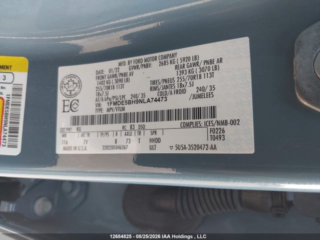 Продаж на аукціоні авто 2022 Ford Bronco Outer Banks, vin: 1FMDE5BH9NLA74473, номер лоту: 12684825