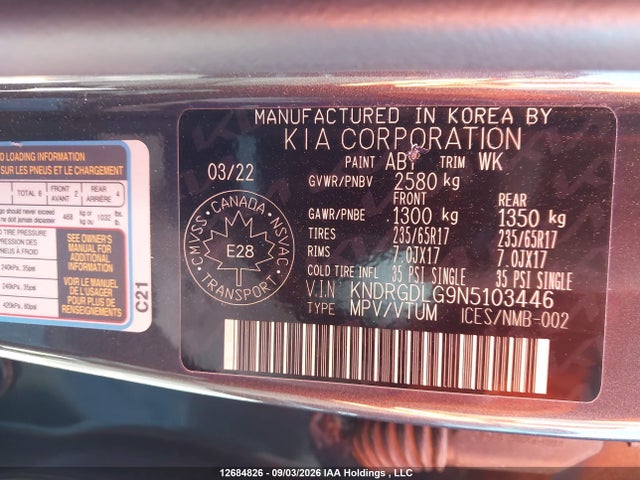 KNDRGDLG9N5103446 KIA SORENTO S