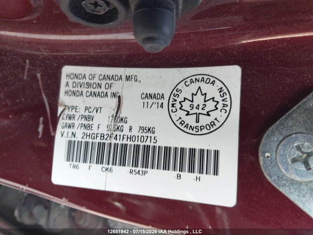 Honda Civic Lx 2015 2HGFB2F41FH010715 Image 19