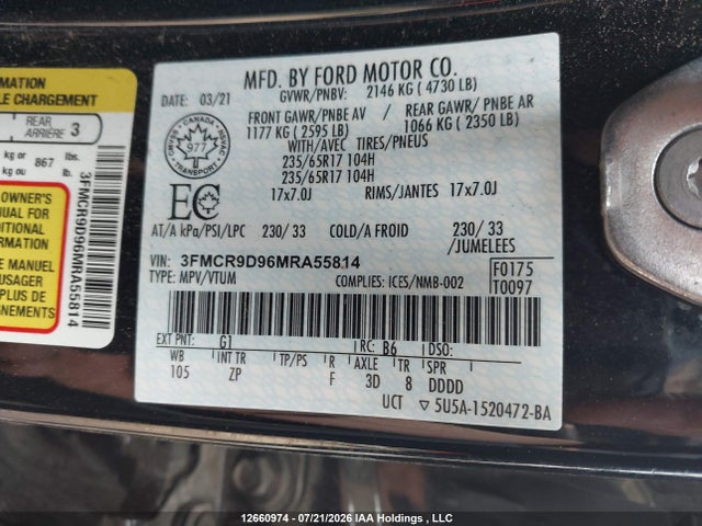 3FMCR9D96MRA55814 Ford Bronco Sport Badlands