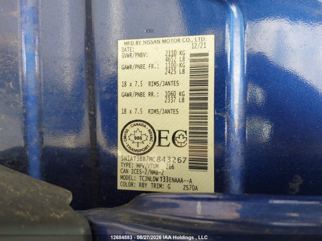 Nissan ROGUE SV 2021 5N1AT3BB7MC843267 Image 19