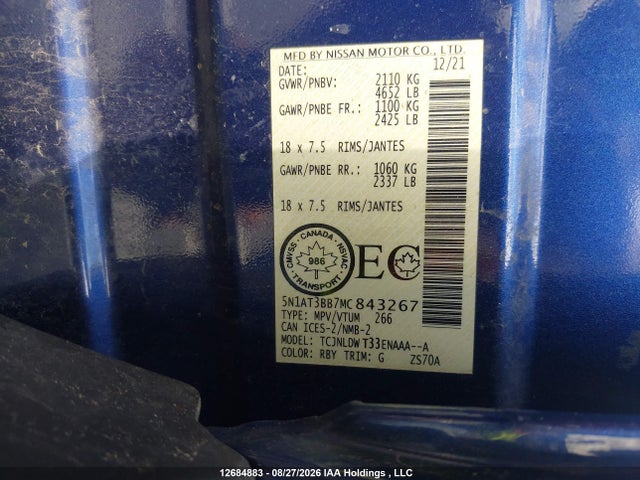 Nissan ROGUE SV 2021 5N1AT3BB7MC843267 Image 9