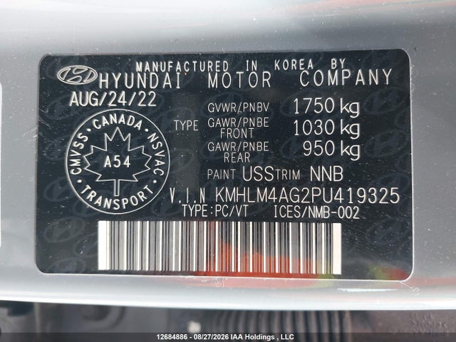 2023 Hyundai Elantra Preferred Ivt მანქანა იყიდება აუქციონზე, vin: KMHLM4AG2PU419325, აუქციონის ნომერი: 12684886