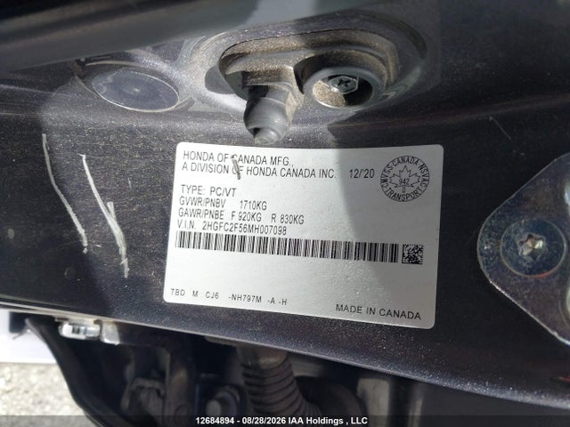 Продажа на аукционе авто 2021 Honda Civic Lx, vin: 2HGFC2F56MH007098, номер лота: 12684894