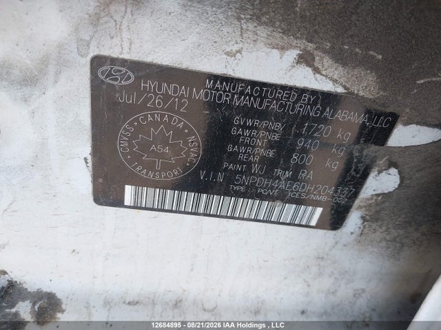 2013 Hyundai Elantra Gls მანქანა იყიდება აუქციონზე, vin: 5NPDH4AE6DH204337, აუქციონის ნომერი: 12684895
