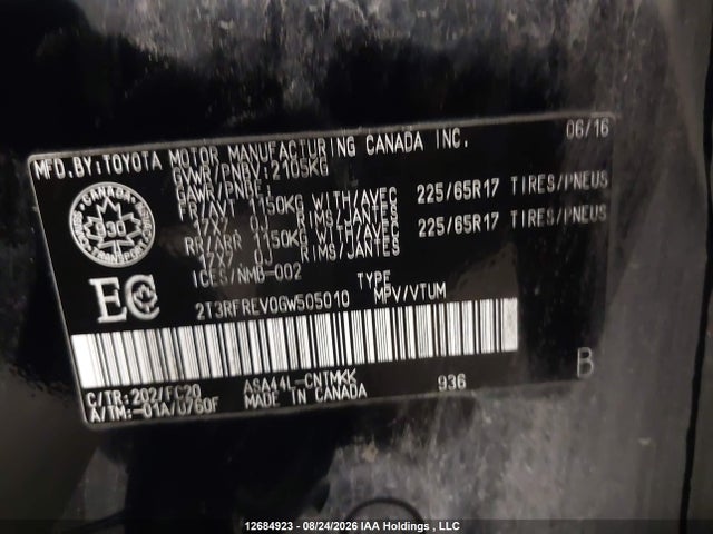 2T3RFREV0GW505010 Toyota Rav4 Xle