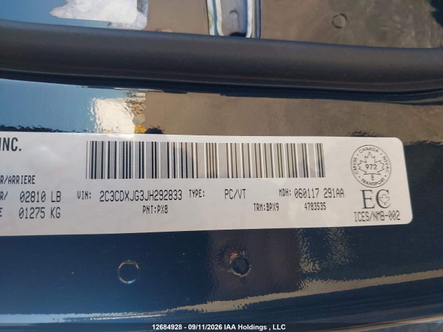 12684928 :رقم المزاد ، 2C3CDXJG3JH292833 vin ، 2018 Dodge Charger Gt مزاد بيع