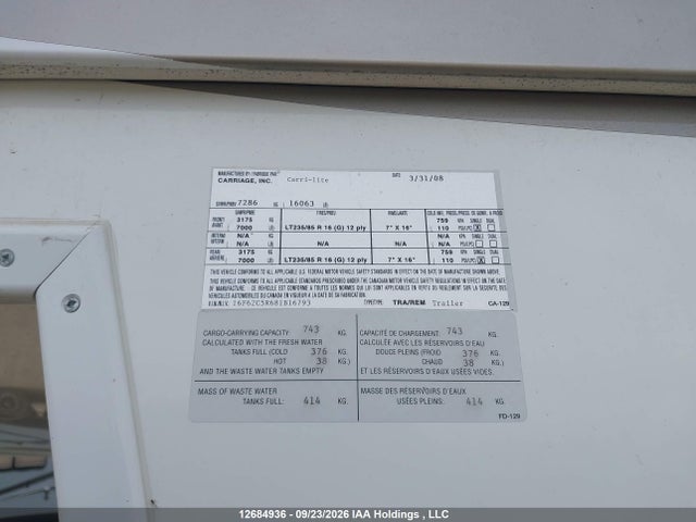 Продажа на аукционе авто 2008 Carriage Carri-lite Emerald 36bq, vin: 16F62C5R681B16793, номер лота: 12684936