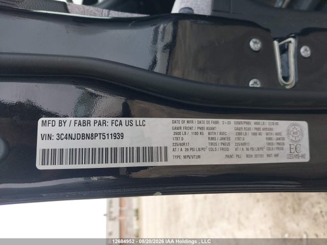 Продажа на аукционе авто 2023 Jeep Compass Latitude, vin: 3C4NJDBN8PT511939, номер лота: 12684952