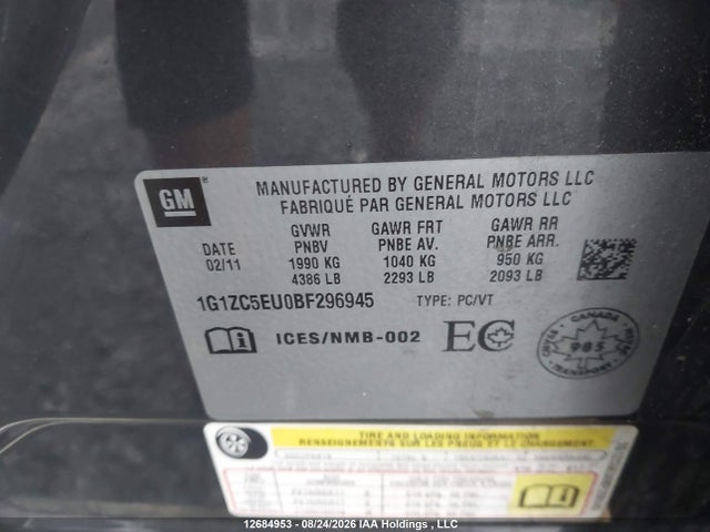 2011 Chevrolet Malibu 1lt მანქანა იყიდება აუქციონზე, vin: 1G1ZC5EU0BF296945, აუქციონის ნომერი: 12684953