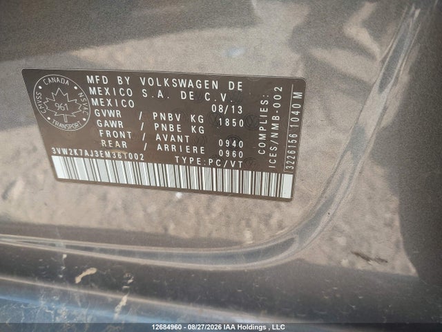 Продаж на аукціоні авто 2014 Volkswagen Jetta 2.0l Trendline+, vin: 3VW2K7AJ3EM361002, номер лоту: 12684960