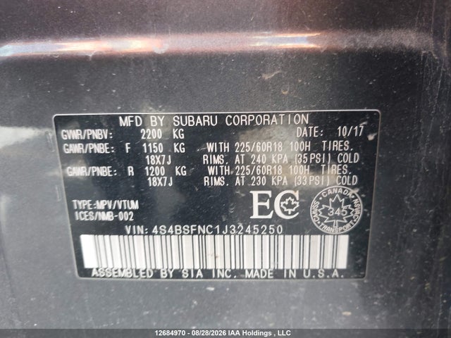 Subaru Outback 3.6r Limited 2018 4S4BSFNC1J3245250 Image 19