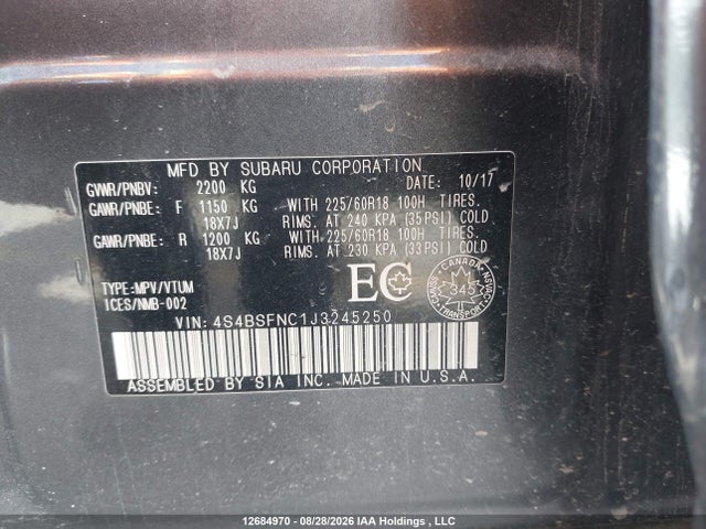 Subaru Outback 3.6r Limited 2018 4S4BSFNC1J3245250 Image 9