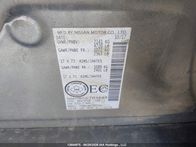 Продажа на аукционе авто 2018 Nissan Rogue Sv/sl, vin: 5N1AT2MV5JC703649, номер лота: 12684975