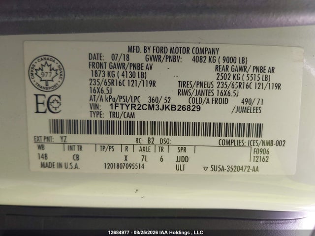 Ford Transit-250 2018 1FTYR2CM3JKB26829 Image 18