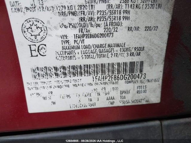 Продажа на аукционе авто 2013 Ford Taurus Sel, vin: 1FAHP2E86DG200473, номер лота: 12684985