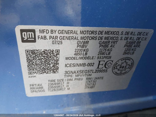 Продажа на аукционе авто 2026 Chevrolet Equinox, vin: 3GNAXSEG5TL209055, номер лота: 12684987