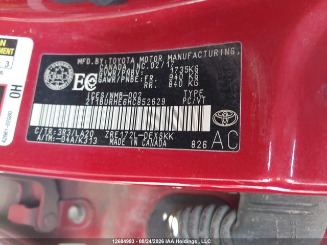 Aukcja sprzedaży 2017 Toyota Corolla L/le/xle/se/xse, vin: 2T1BURHE6HC852629, numer aukcji: 12684993