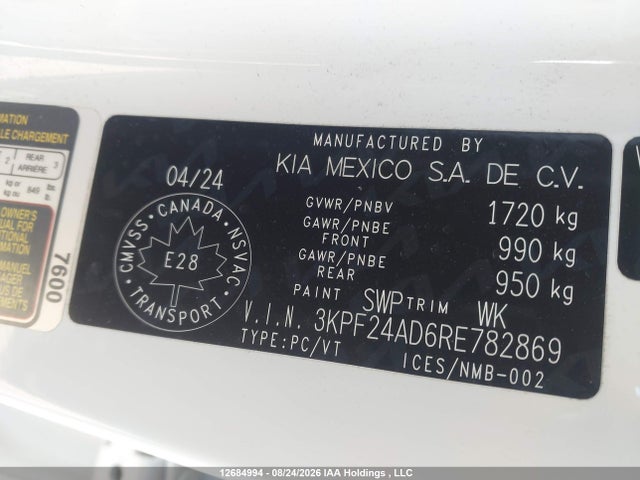 Продаж на аукціоні авто 2024 Kia Forte Lx/lxs, vin: 3KPF24AD6RE782869, номер лоту: 12684994