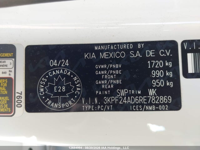 Продаж на аукціоні авто 2024 Kia Forte Lx/lxs, vin: 3KPF24AD6RE782869, номер лоту: 12684994