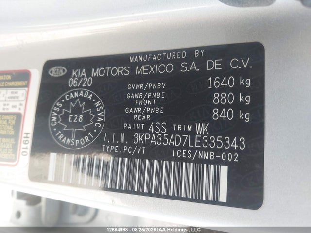 Продаж на аукціоні авто 2020 Kia Rio Ex/ex Sport, vin: 3KPA35AD7LE335343, номер лоту: 12684998