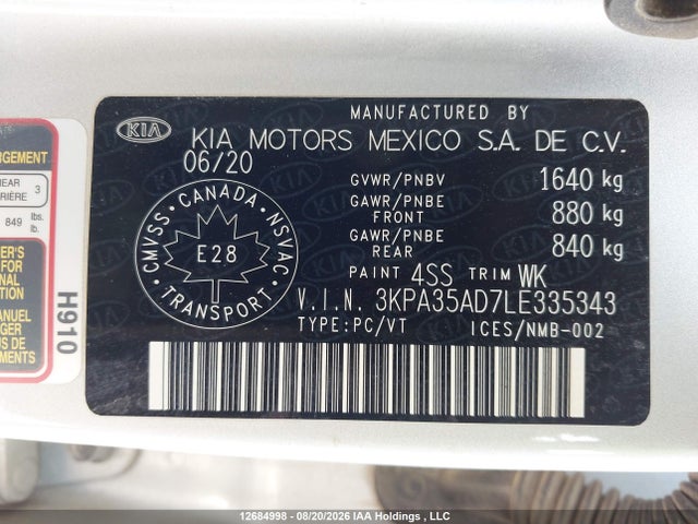Продаж на аукціоні авто 2020 Kia Rio Ex/ex Sport, vin: 3KPA35AD7LE335343, номер лоту: 12684998