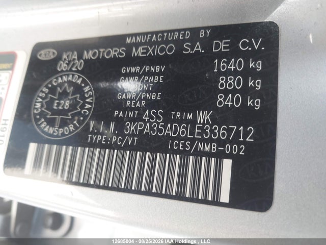 3KPA35AD6LE336712 KIA Rio Ex/ex Sport