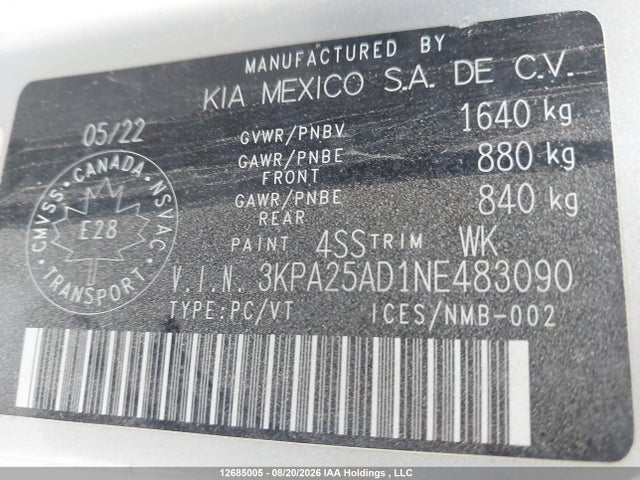 KIA RIO S 2022 3KPA25AD1NE483090 Image 9