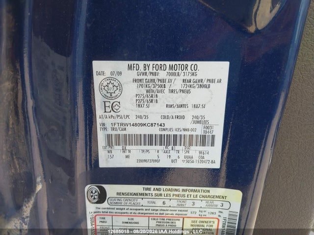 Продажа на аукционе авто 2009 Ford F-150, vin: 1FTRW14809KC87143, номер лота: 12685018