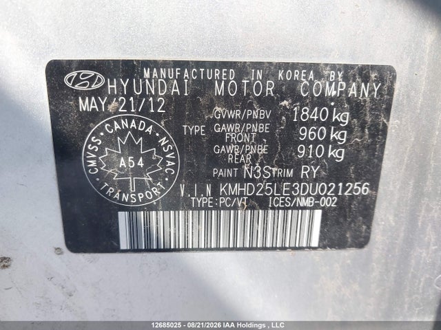 Aukcja sprzedaży 2013 Hyundai Elantra Gt Gl, vin: KMHD25LE3DU021256, numer aukcji: 12685025