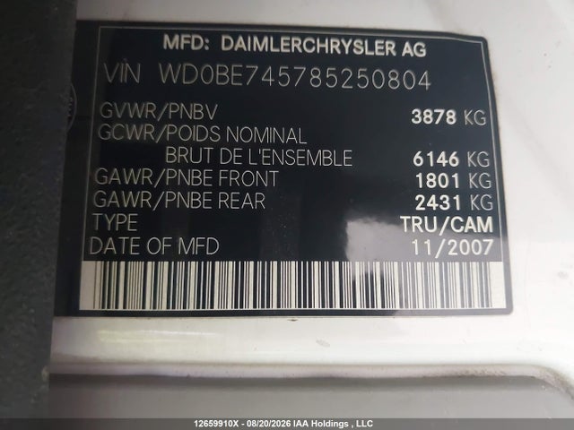 Продажа на аукционе авто 2008 Dodge Sprinter Van 2500, vin: WD0BE745785250804, номер лота: 12659910