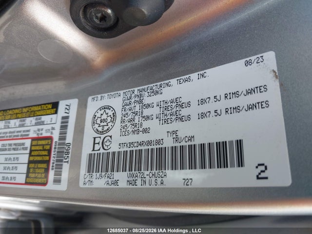 5TFKB5CD4RX001803 Toyota Tundra Sr 4x2