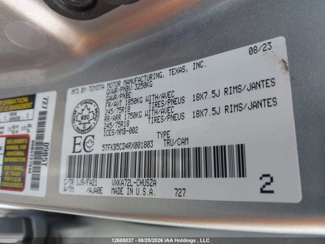 5TFKB5CD4RX001803 Toyota Tundra Sr 4x2