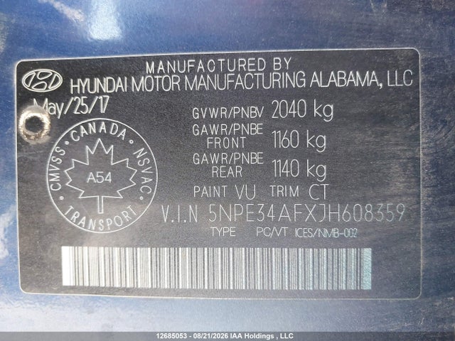 Auction sale of the 2018 Hyundai Sonata Sport/limited/sel, vin: 5NPE34AFXJH608359, lot number: 12685053