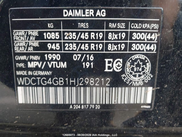 WDCTG4GB1HJ298212 Mercedes-Benz Gla 250 4matic