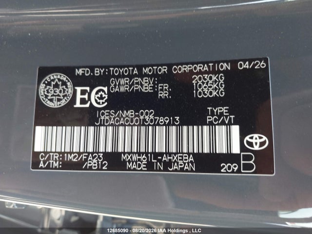 JTDACACU0T3078913 Toyota Prius Se/xse/xse Premium/night Shade