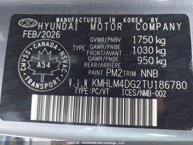 KMHLM4DG2TU186780 Hyundai Elantra Sel Sport