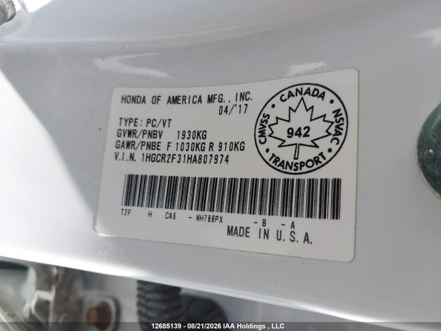 1HGCR2F31HA807974 Honda ACCORD LX